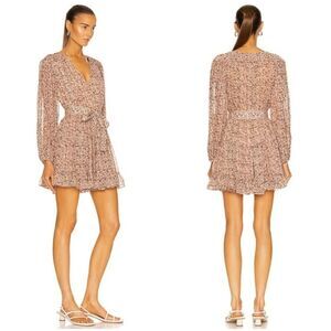 Ulla Johnson Paisley Floral Silk Mini Dress Womens 8 Tan Ruffle Long Sleeve Boho